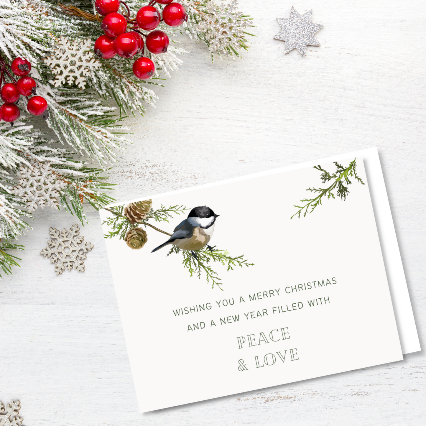 Chickadee on Pine Branch Note Cards