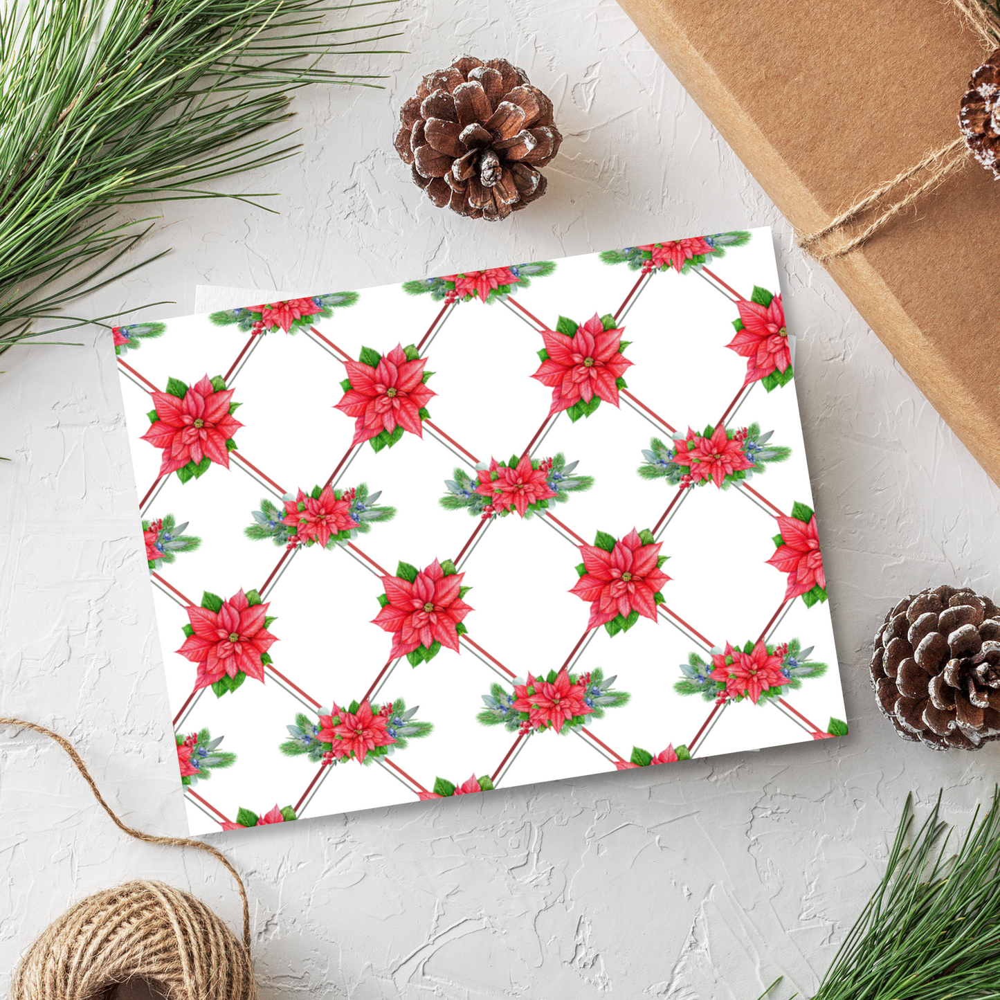 Poinsettia Trellis Pattern Holiday Note Cards