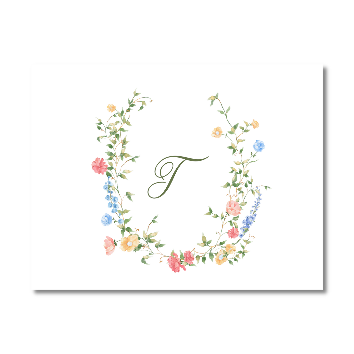 Vintage Wildflower Crest Monogram Note Cards