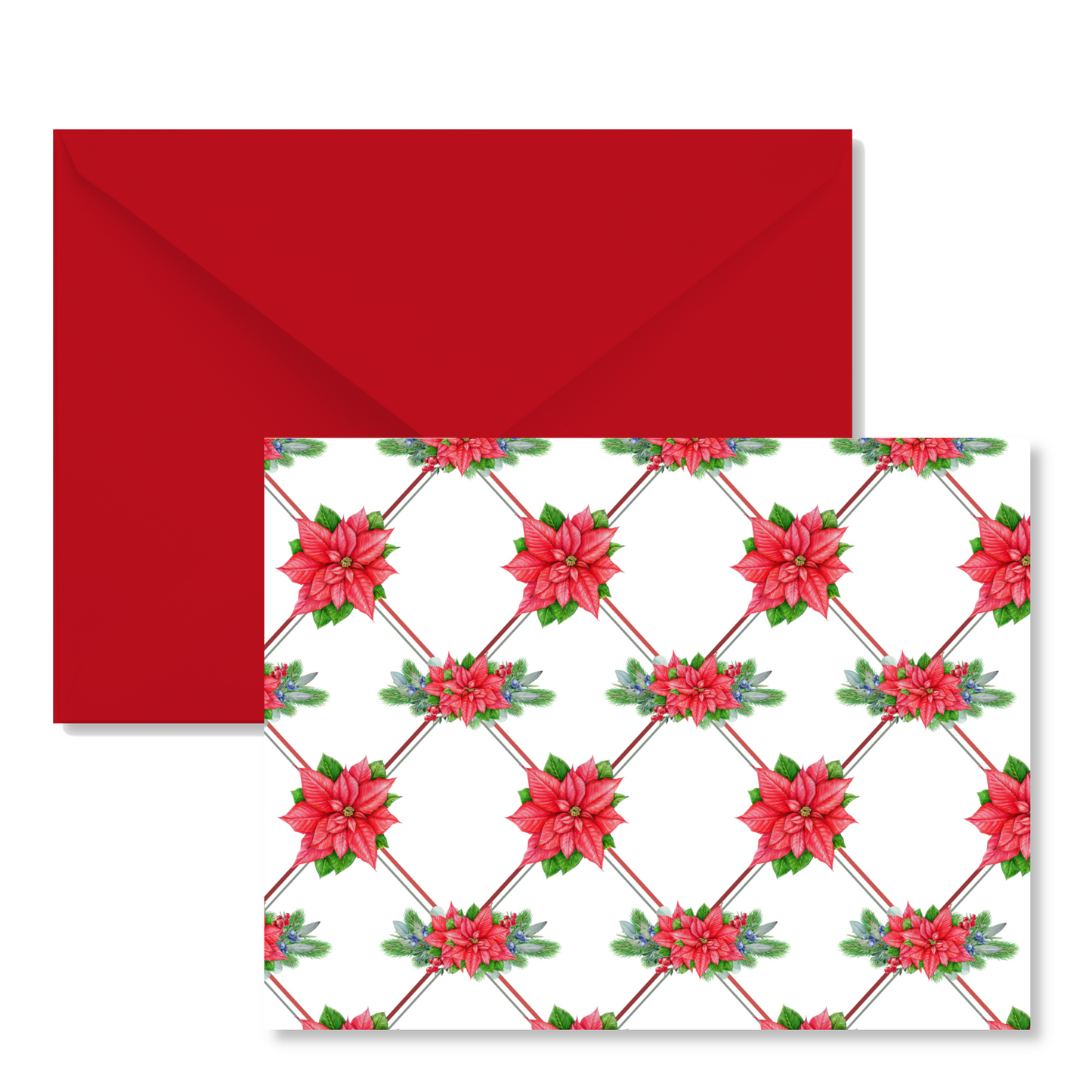 Poinsettia Trellis Pattern Holiday Note Cards