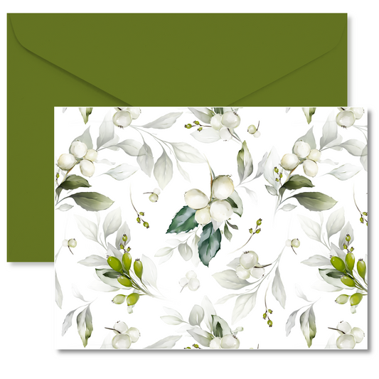 White Holly Pattern Holiday Note Cards