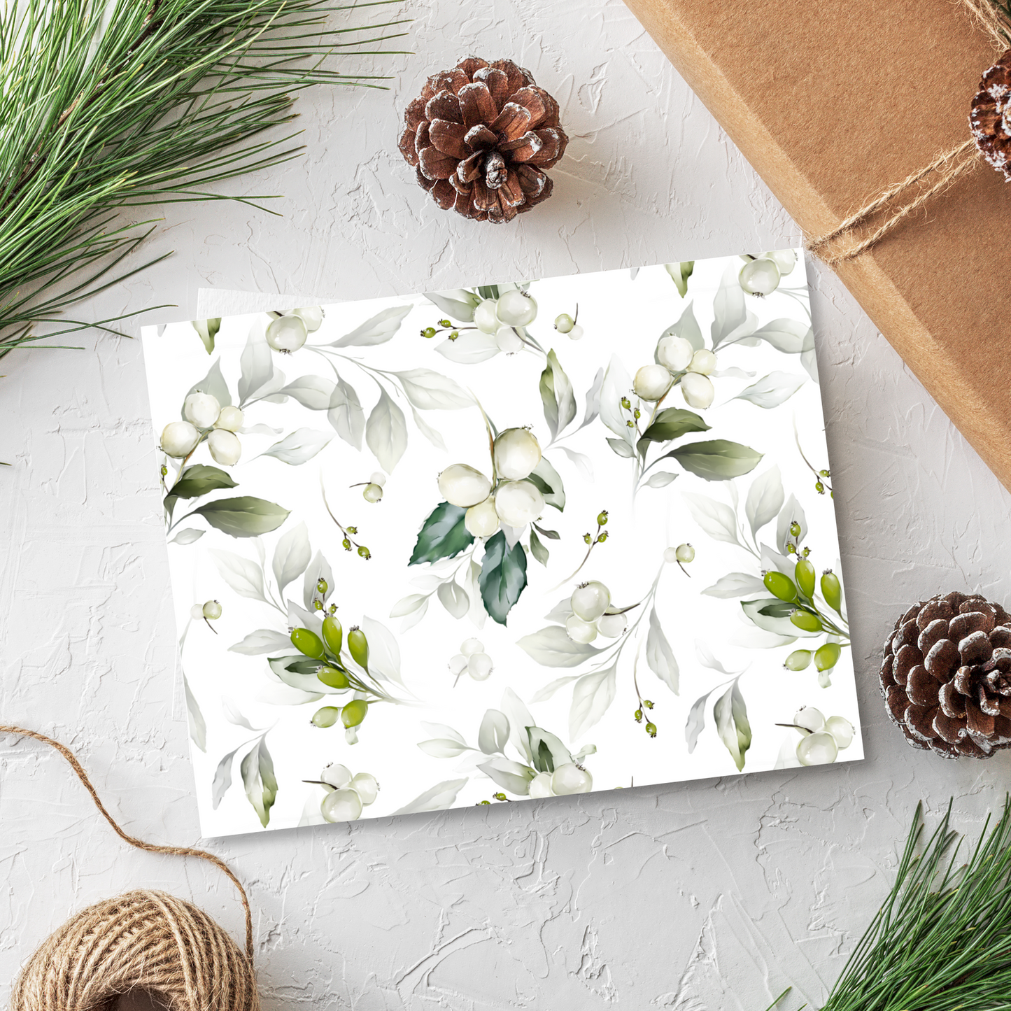 White Holly Pattern Holiday Note Cards