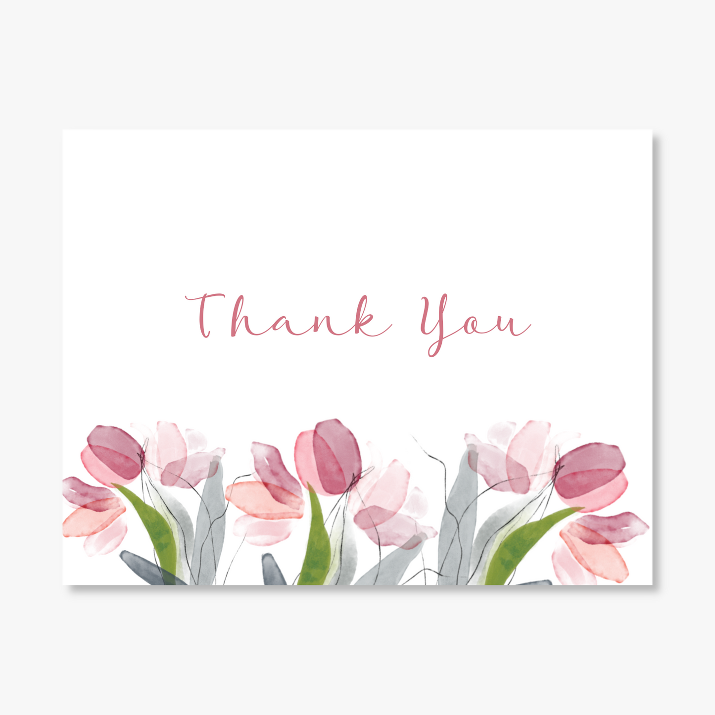 Pink Line Art Tulips  Personalized Note Cards