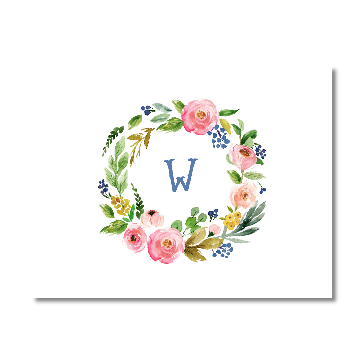 Spring Floral Wreath Monogram Note Cards