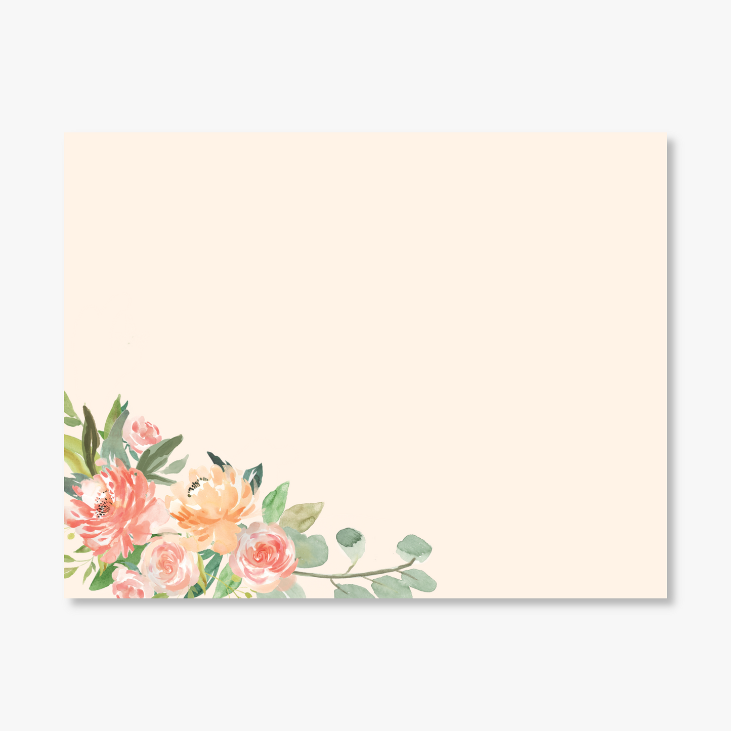 Peach Floral Accent Flat Note Card Set