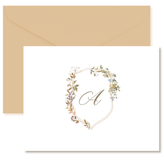 Autumn Floral Crest Monogrammed Note