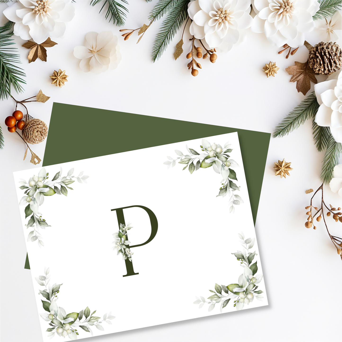 White Holly Monogram Holiday Notes