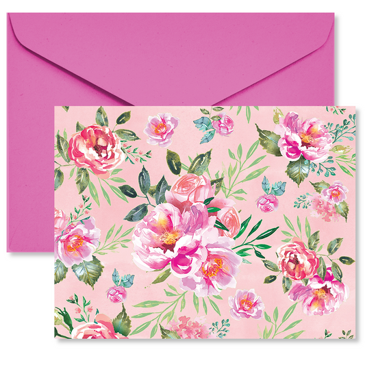 Pink Roses Pattern Note Cards