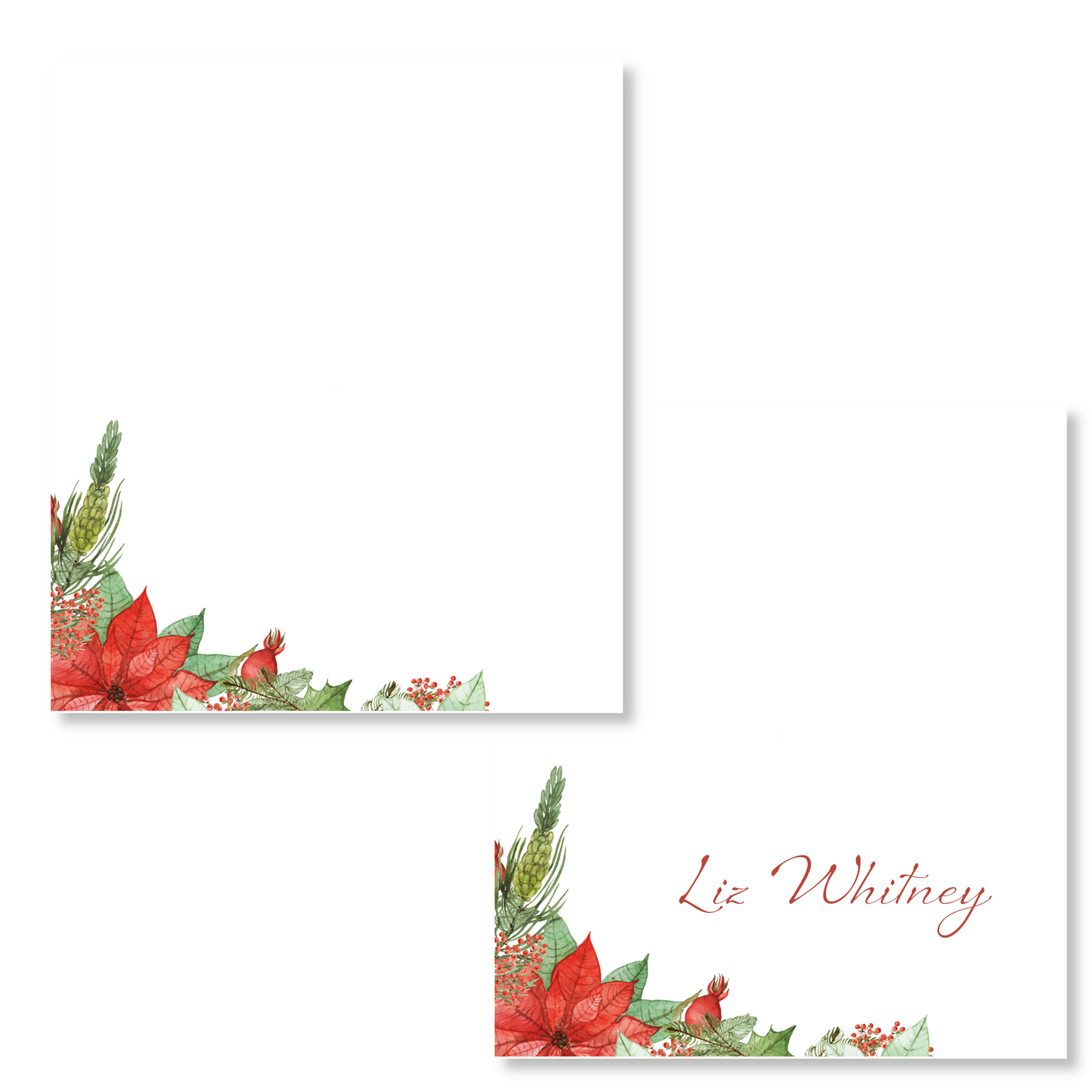 Red Poinsettia Printed Place Cards