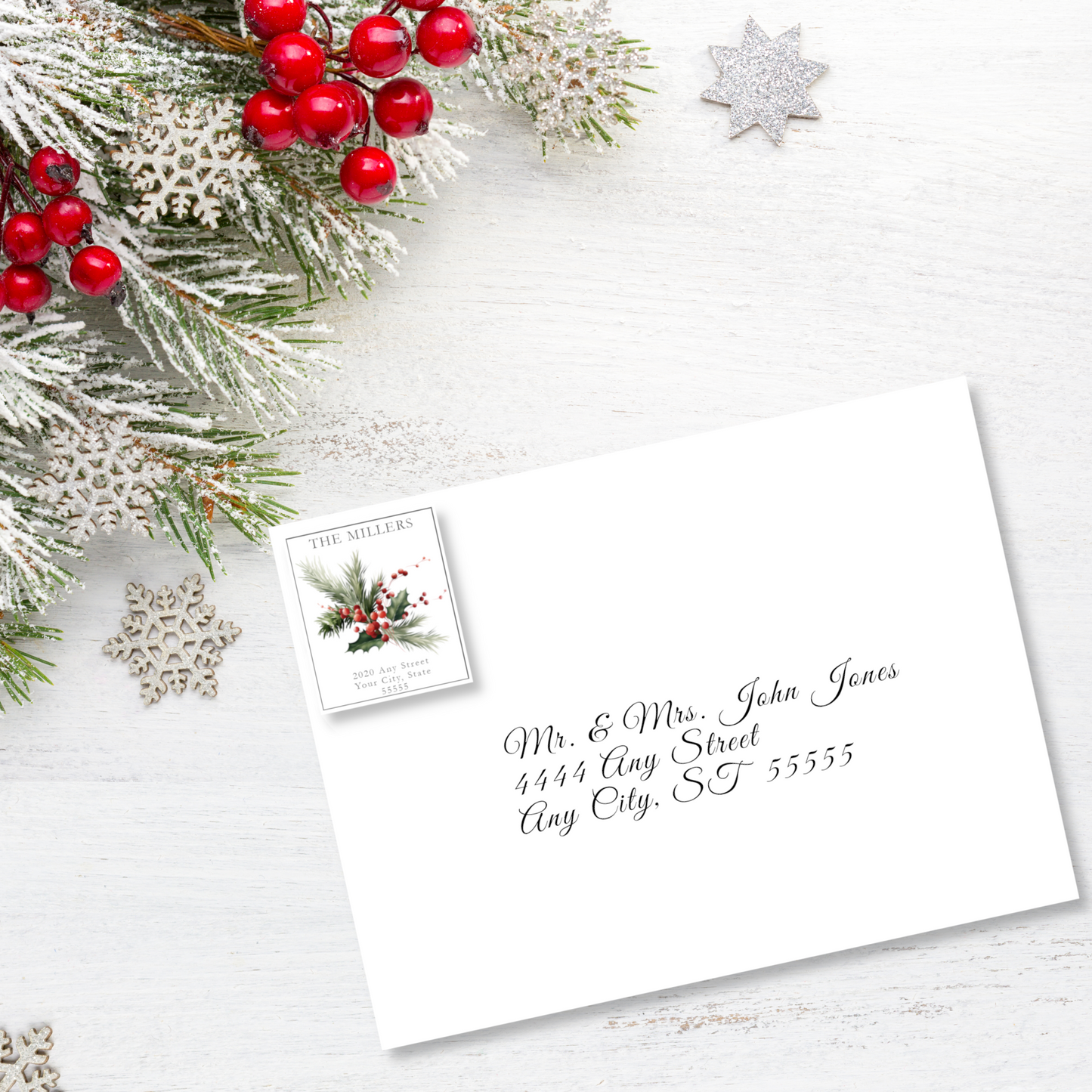 Red Holly Printed Return Address Labels