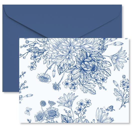 Blue Floral Line Art Note Cards