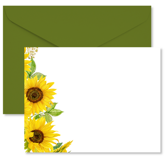 Bold Sunflower Border Flat Note Card Set