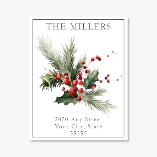 Red Holly Printed Return Address Labels