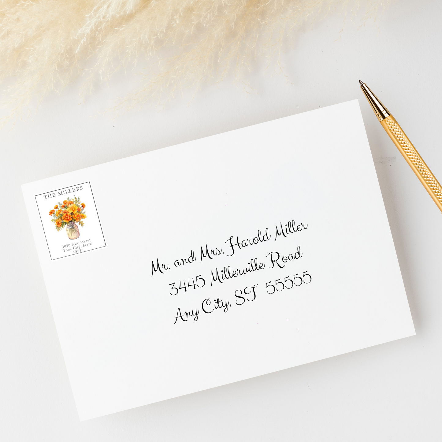 Marigolds in Vase Printed Return Address Labels