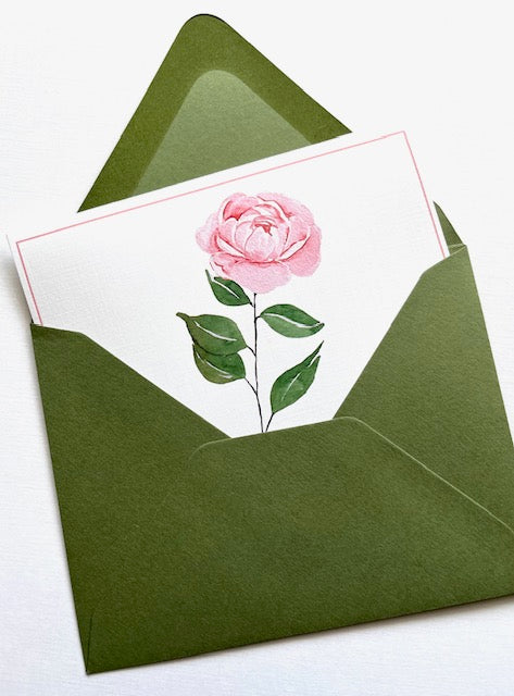 Pink Long Stem Rose Note Cards