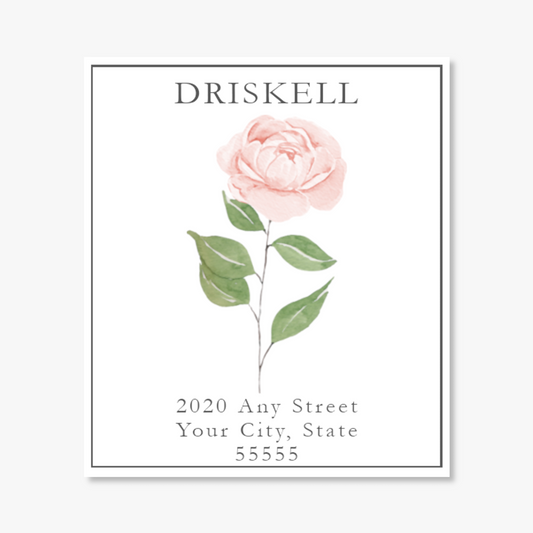 Pink Long Stem Rose Watercolor Printed Return Address Labels