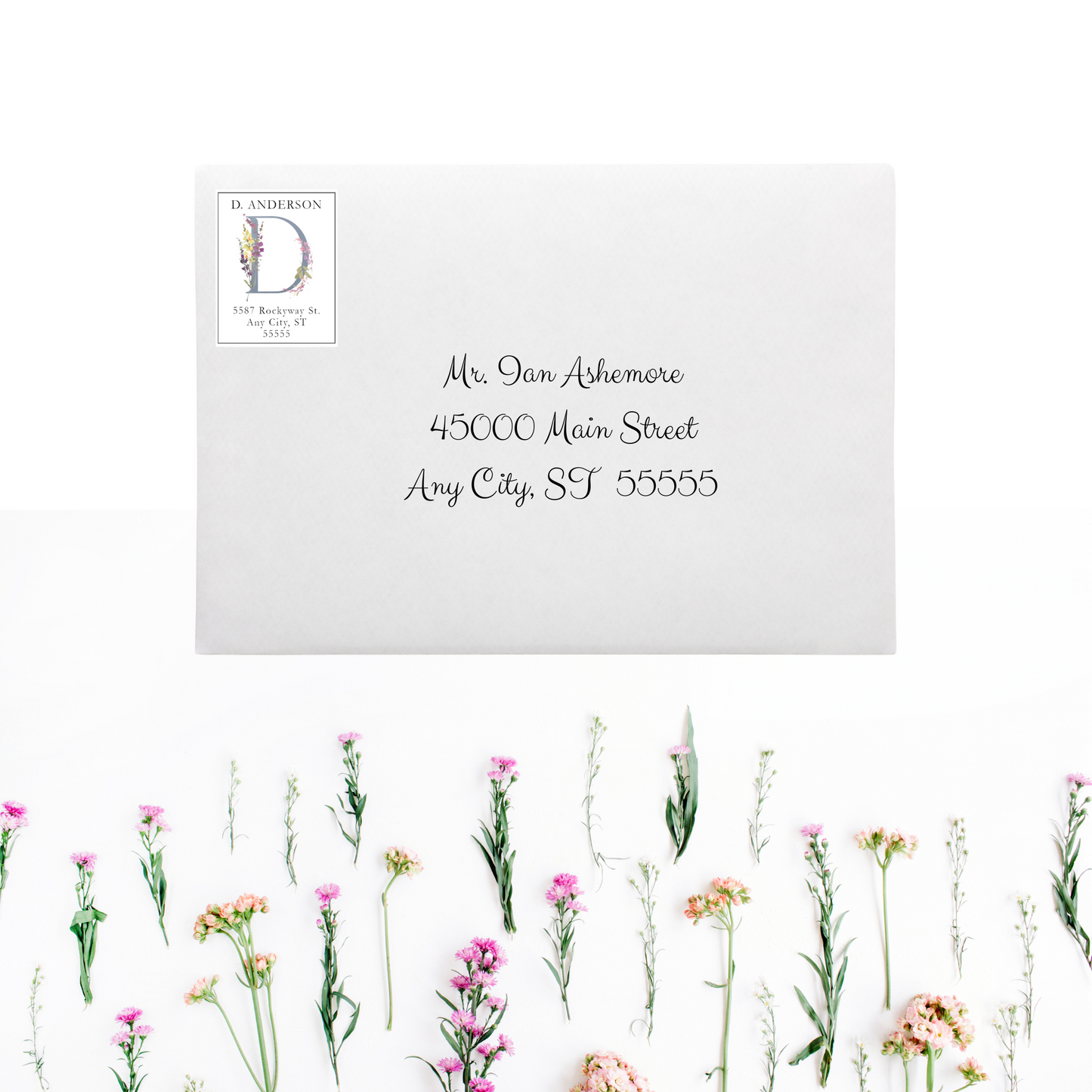 Floral Initial Return Address Labels