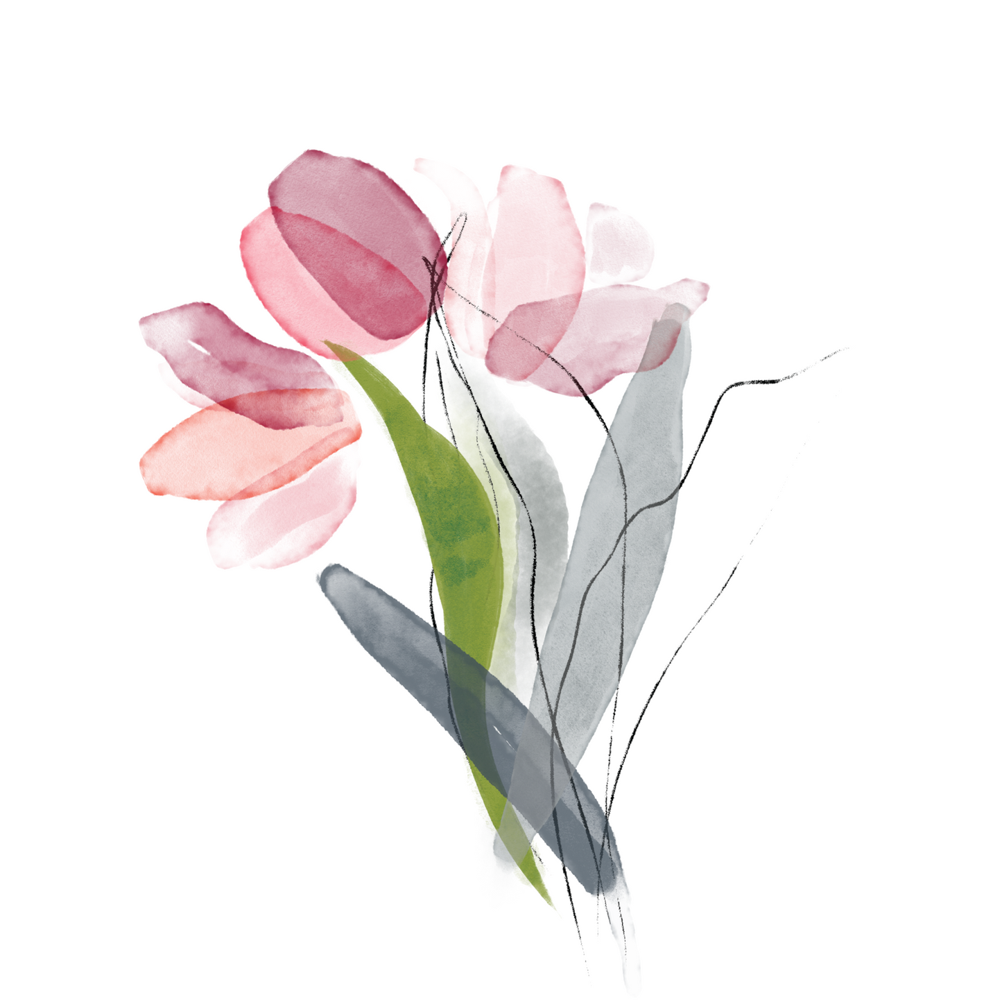 Tulip Line Art Flat Mini Note Cards