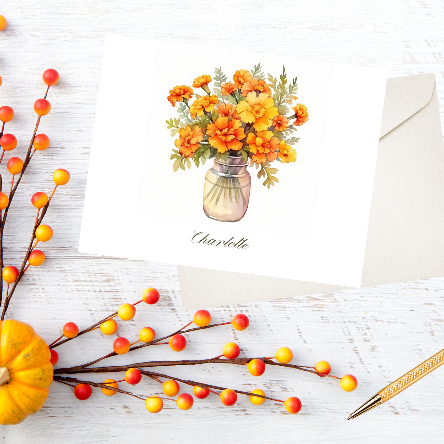 Marigolds in Jar Note Cards