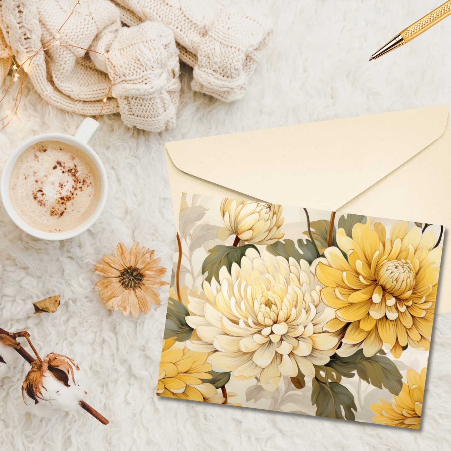 Watercolor Chrysanthemums Note Cards