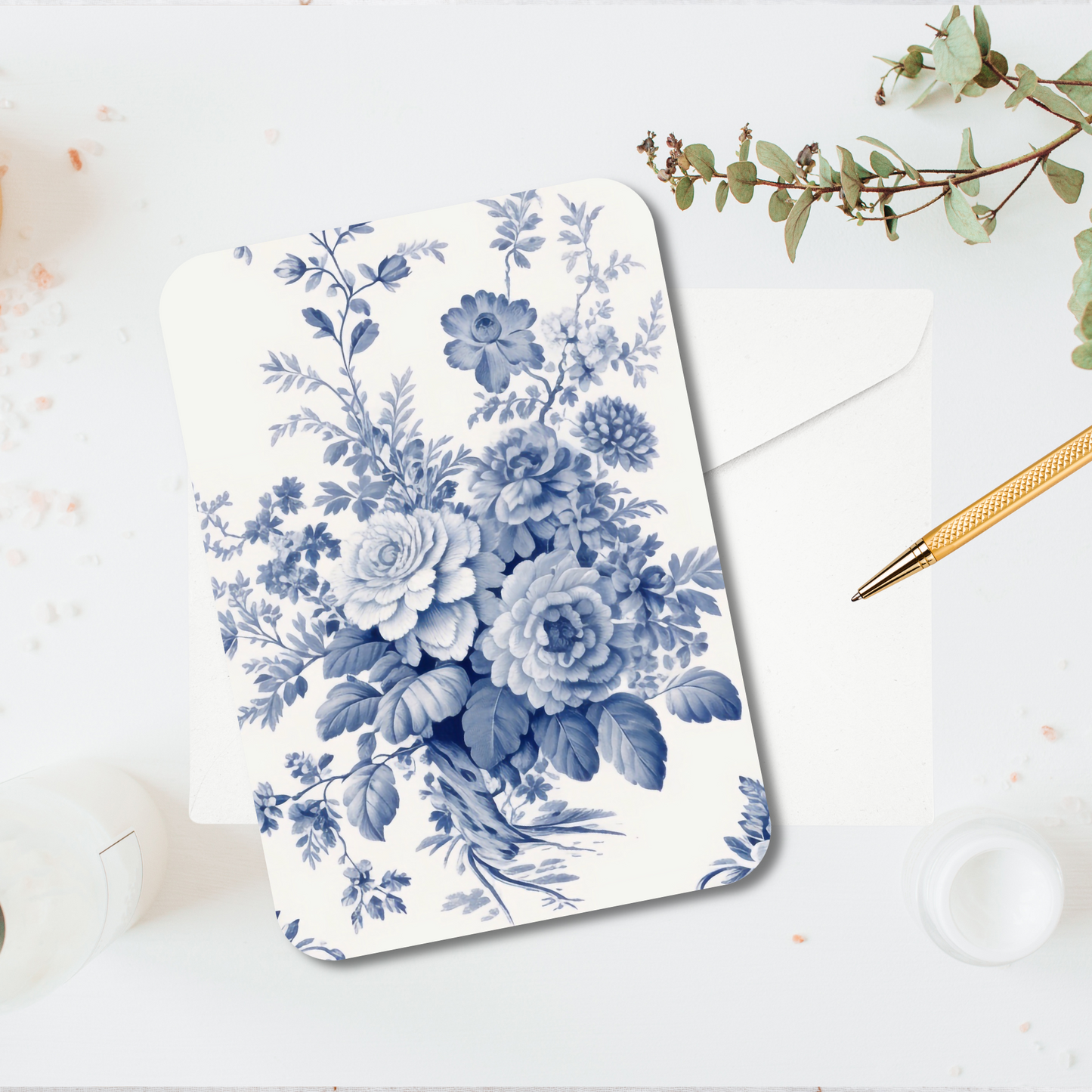 Blue Toile Floral Mini Note Cards