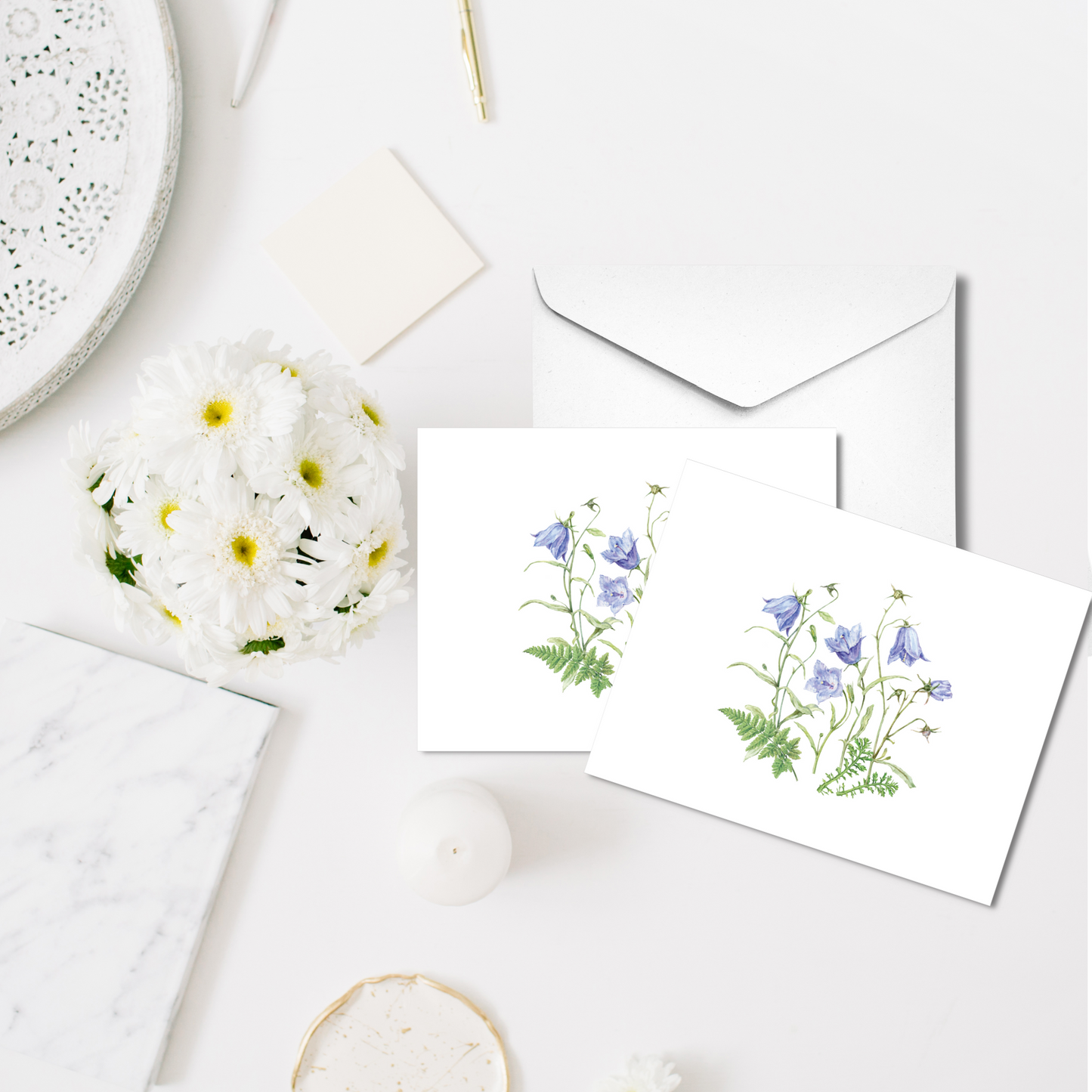 Watercolor Bellflower Personalized Thank You Note Cards