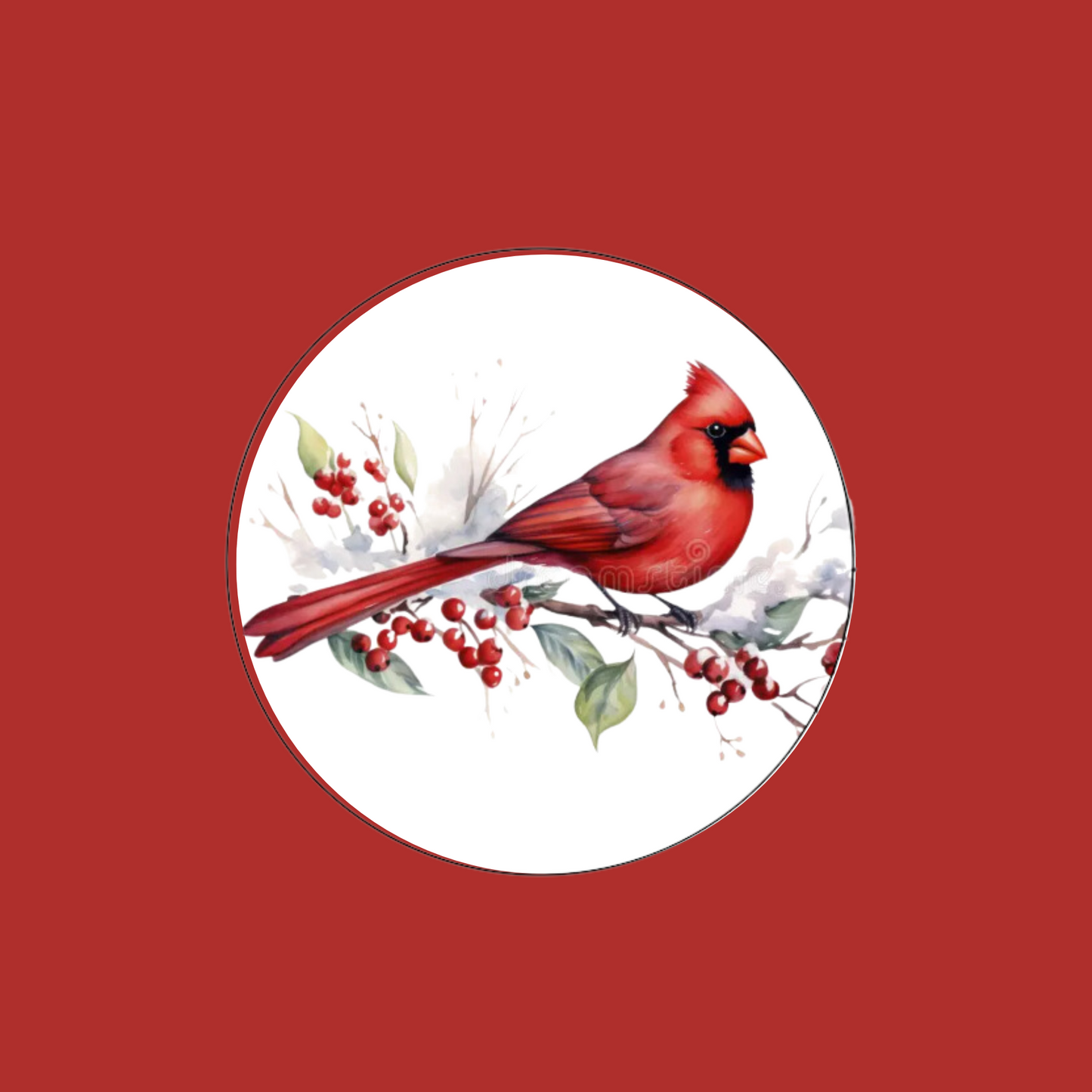 Red Cardinal and Snow Round Label