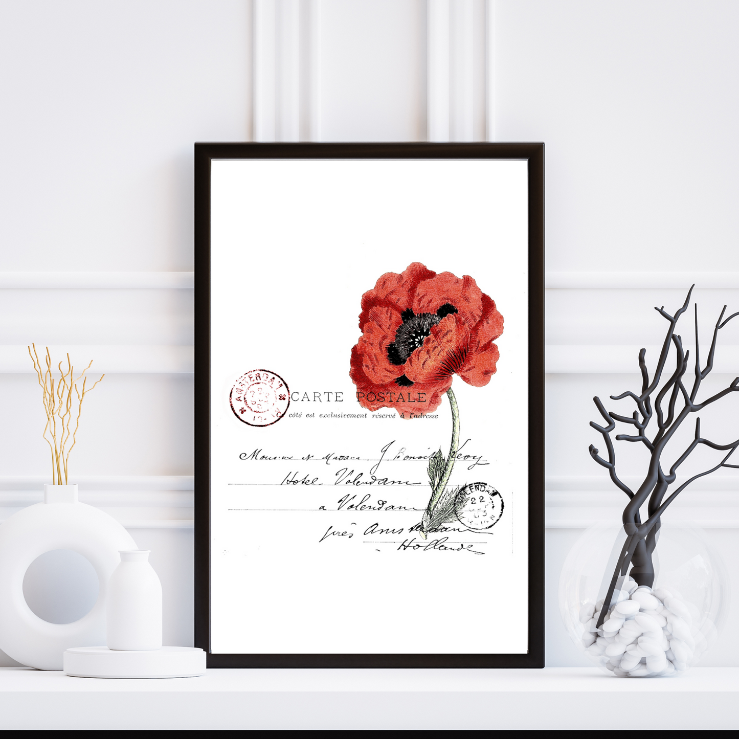 Red Poppy French Postcard Watercolor Wall Decor