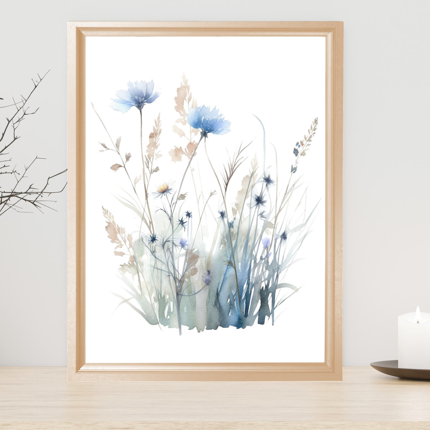 Blue Meadow Flowers Watercolor Wall Art