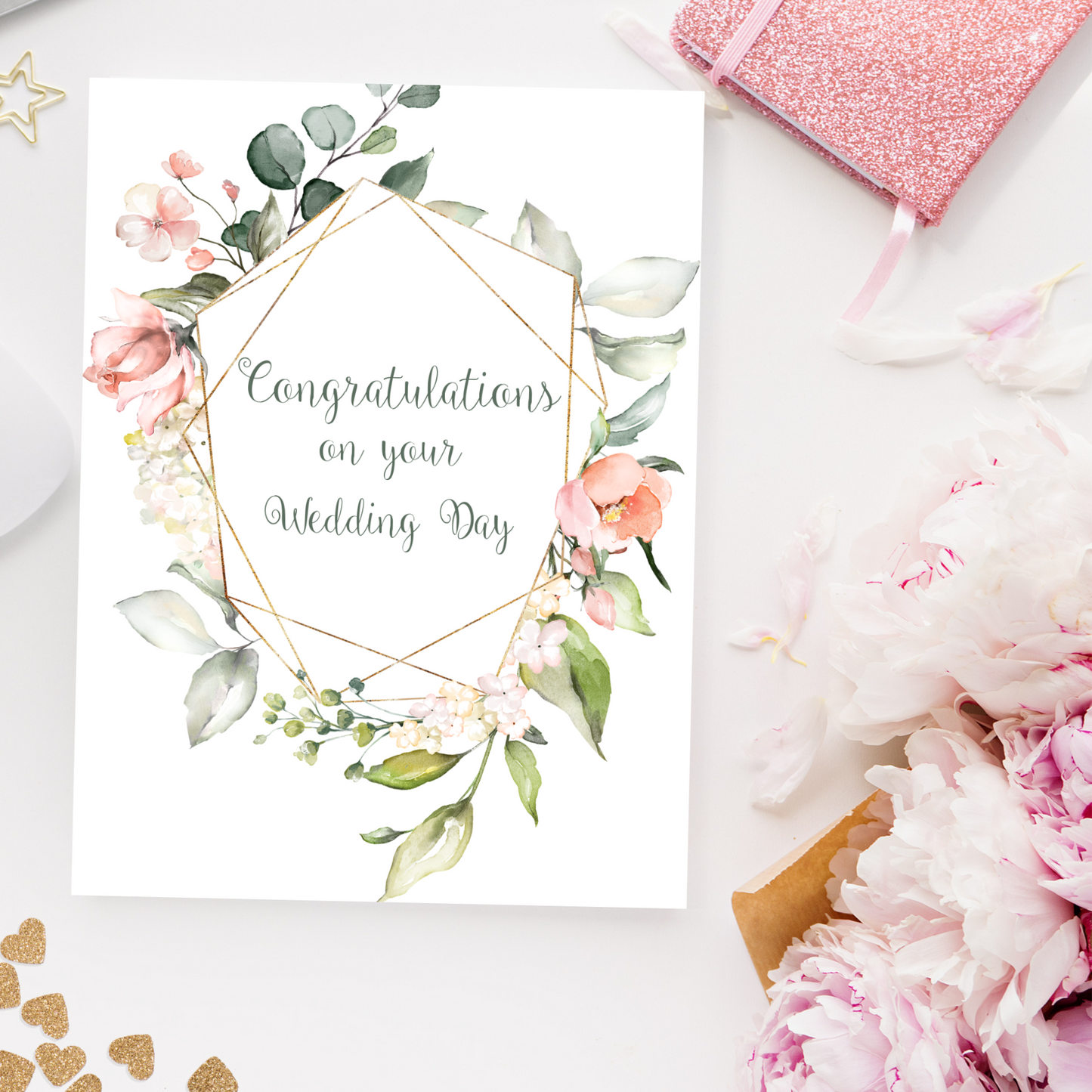 Gold Geo Frame Floral Wedding Card