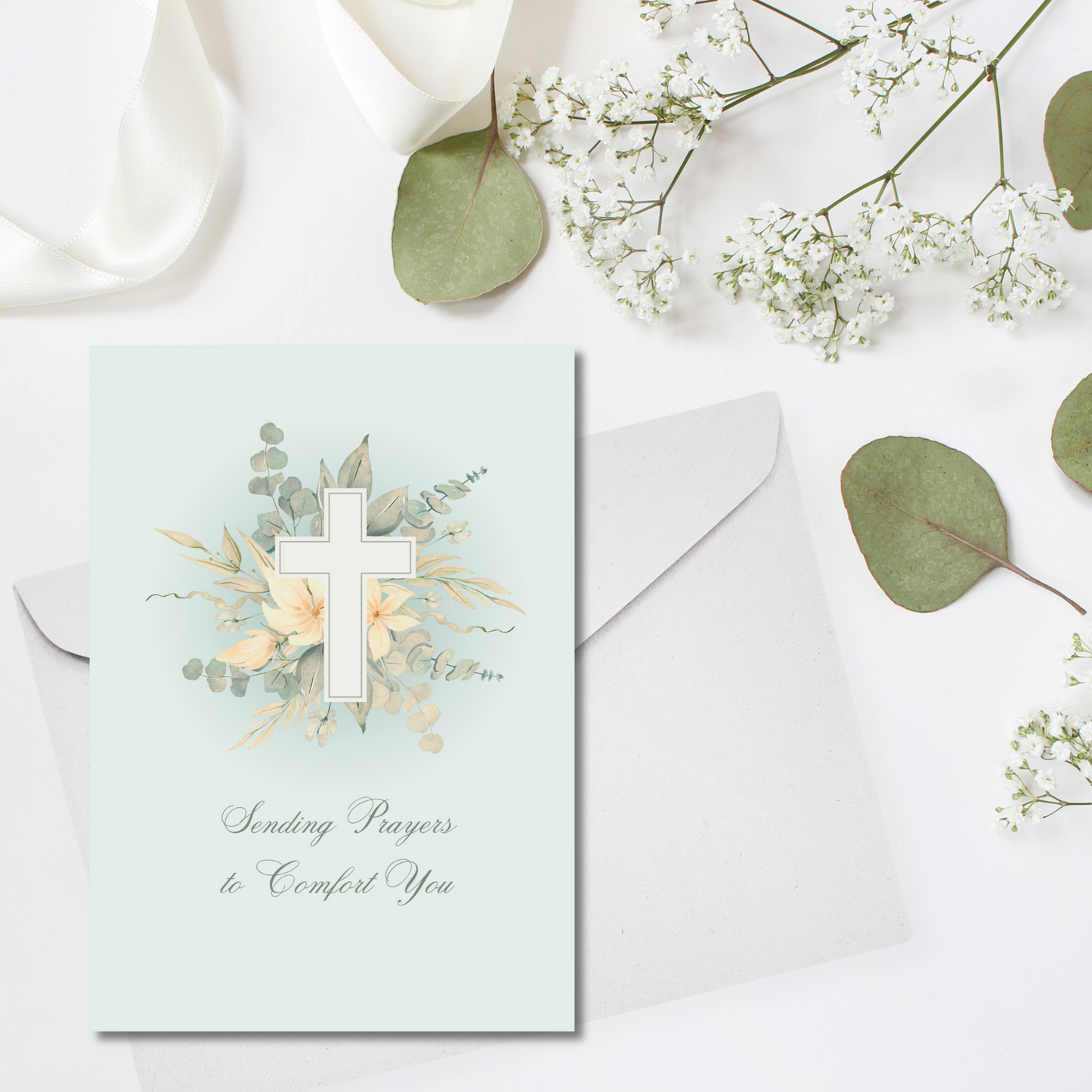 Religious Floral Cross Sympathy Card