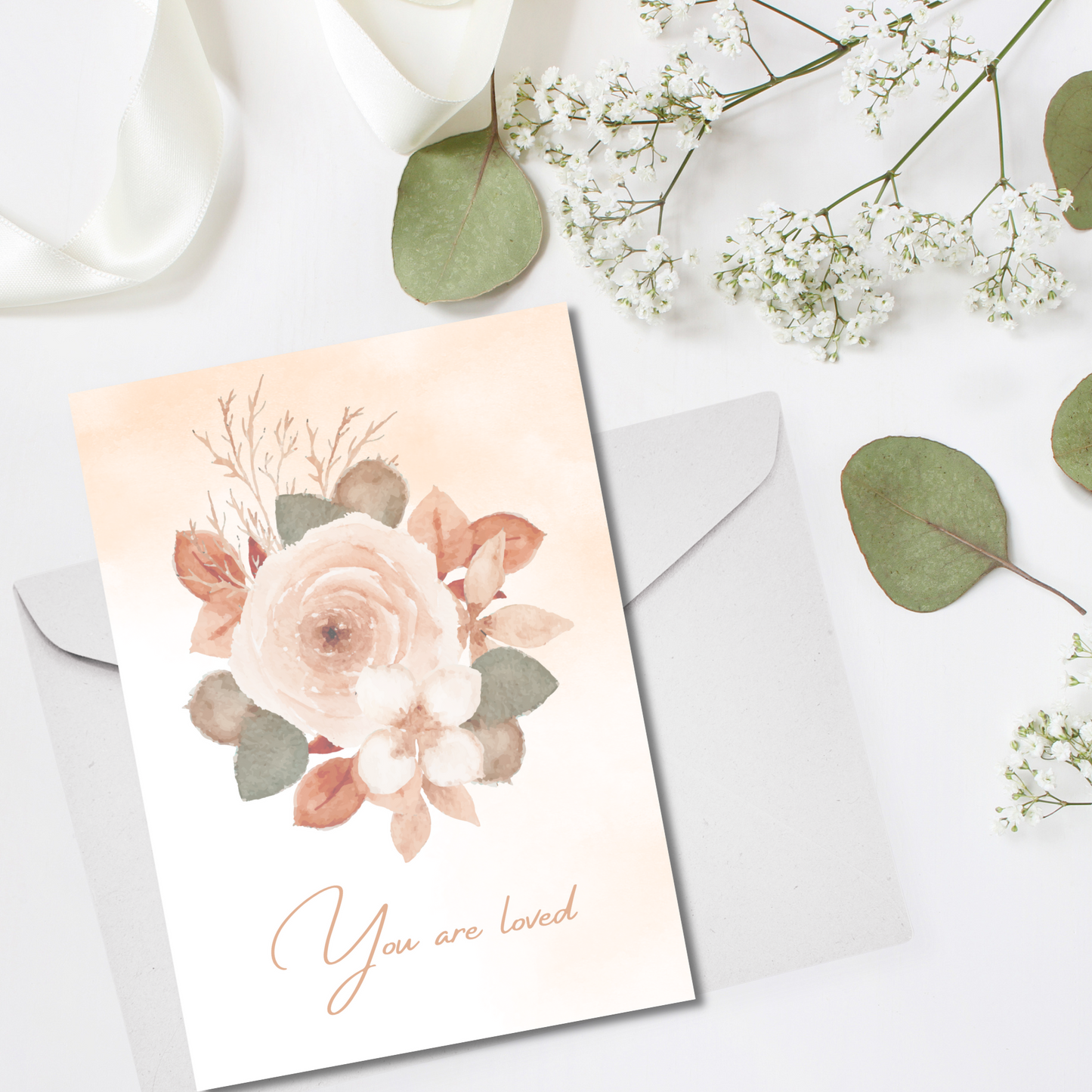 Peach Watercolor Floral You are Loved Greeting Card