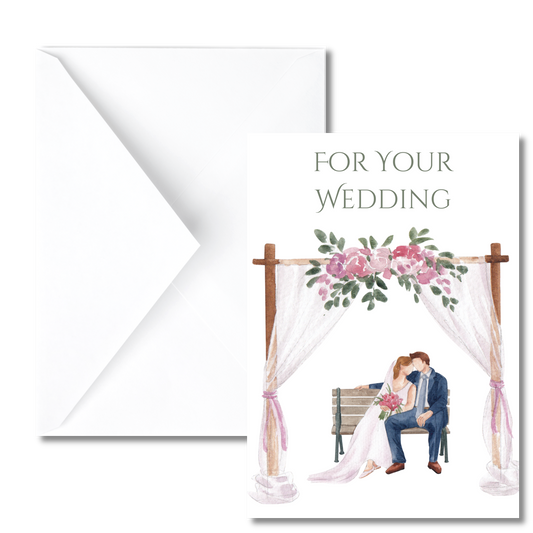 Floral Arch with Bride and Groom Wedding Card