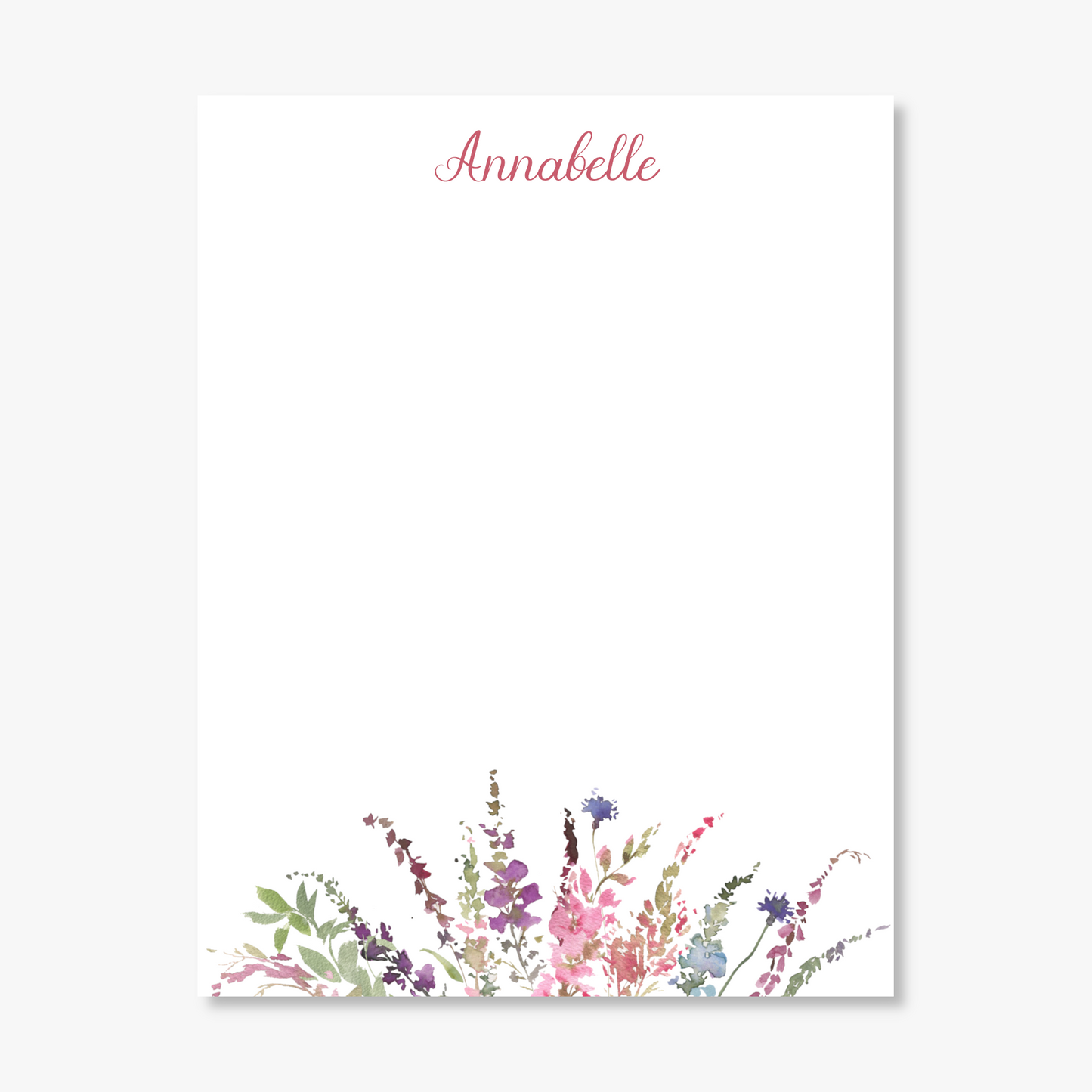 Watercolor Meadow Wildflower Floral Border Note Pad | 50 Sheets