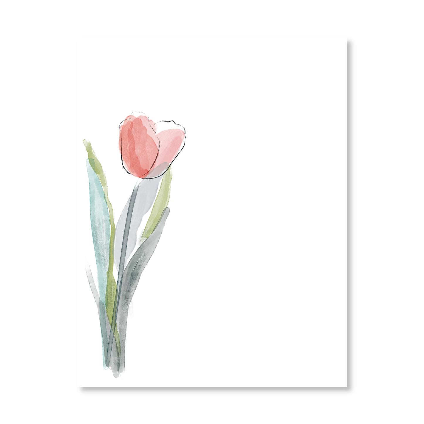 Line Art Watercolor Pink Tulip Note Pad | 50 sheets