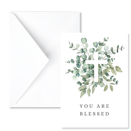 Cross with Greenery Baptism Card