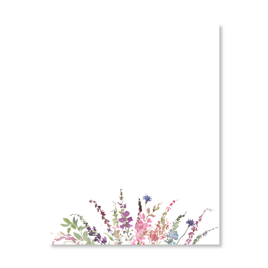 Watercolor Meadow Wildflower Floral Border Note Pad | 50 Sheets