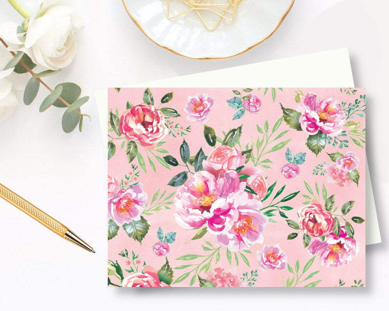 Pink Roses Pattern Note Cards