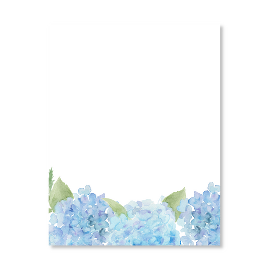 Blue Hydrangea Border Watercolor  Note Pad | 50 Sheets