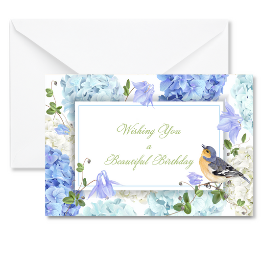 Bird and Hydrangeas Birthday Greeting Card