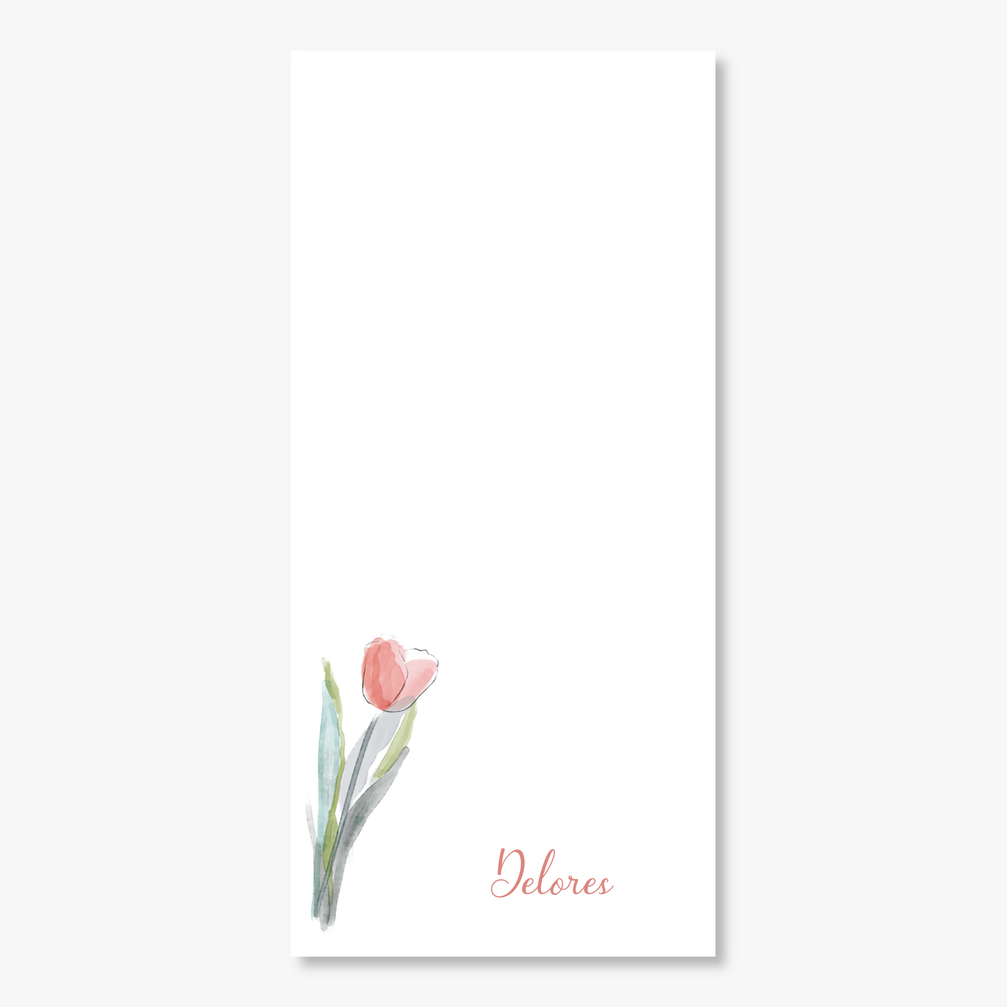 Line Art Watercolor Pink Tulip Long Note Pad | 50 sheets