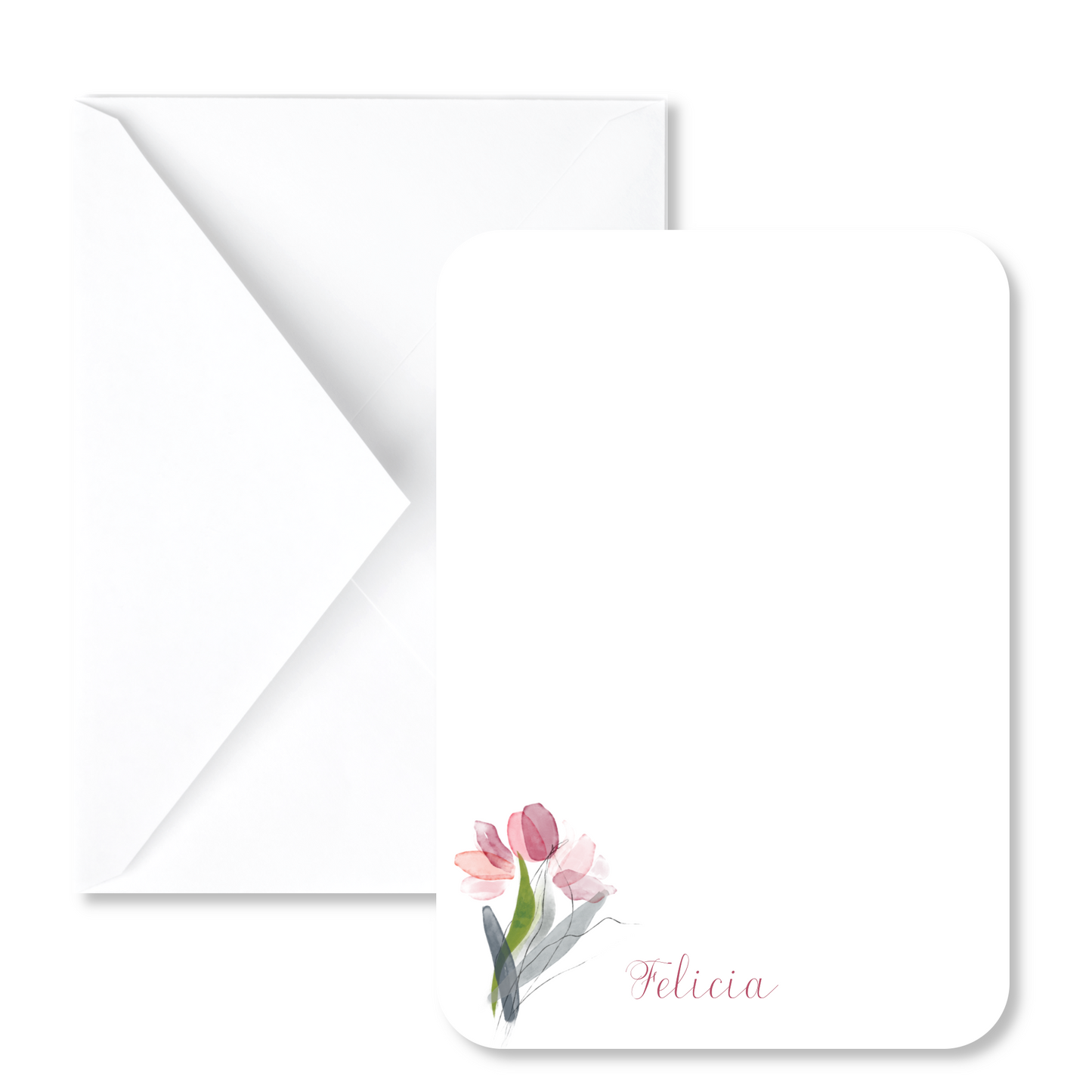 Tulip Line Art Flat Mini Note Cards