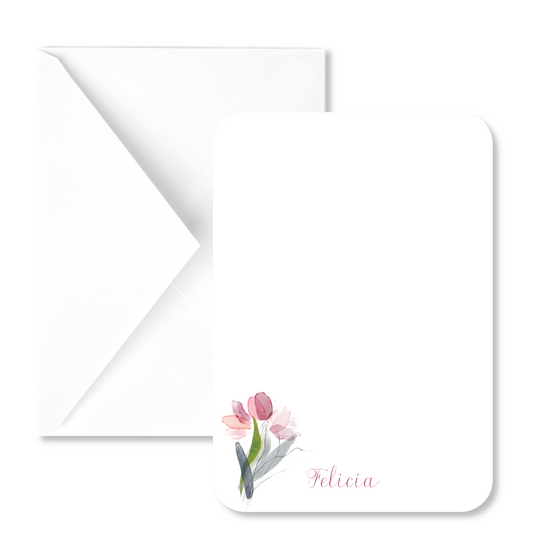 Tulip Line Art Flat Mini Note Cards