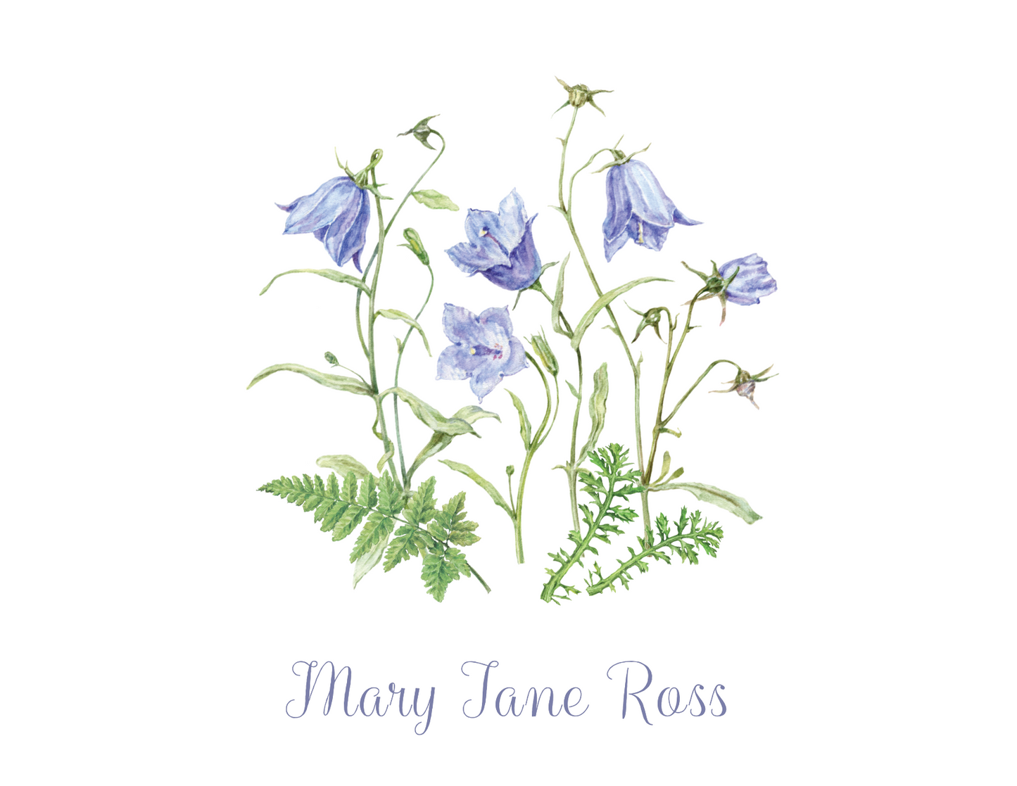 Watercolor Bellflower Personalized Thank You Note Cards