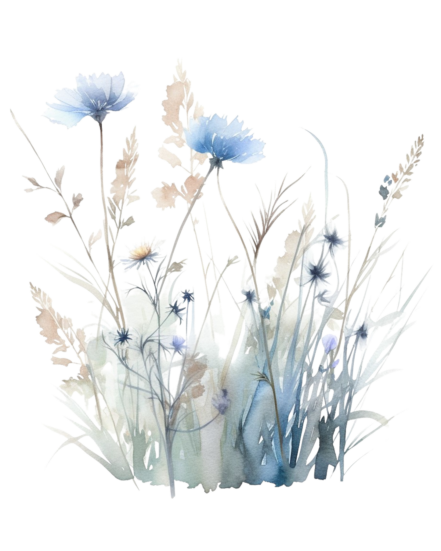 Blue Meadow Flowers Watercolor Wall Art