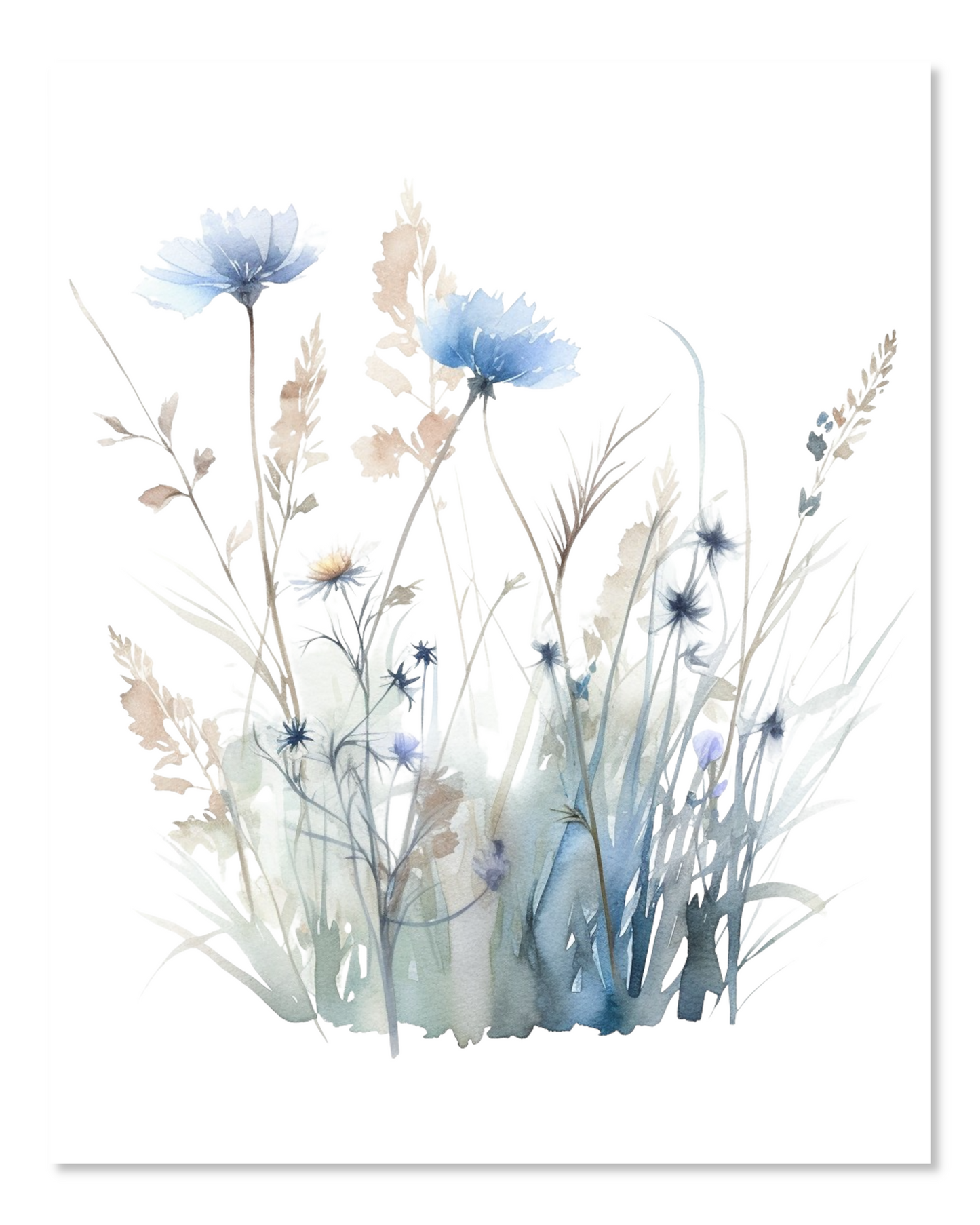 Blue Meadow Flowers Watercolor Wall Art