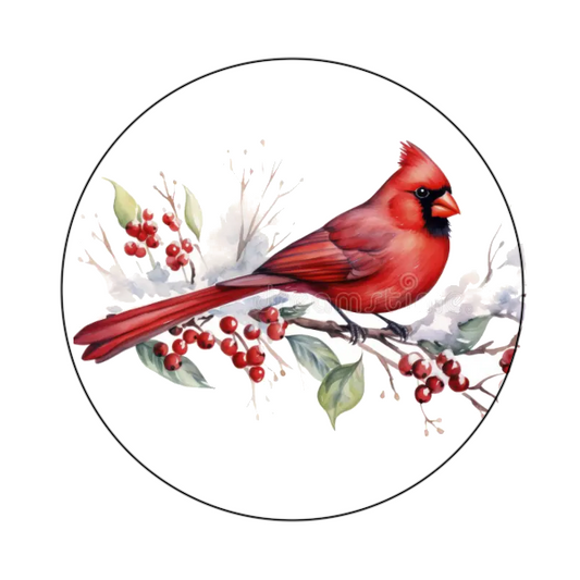 Red Cardinal and Snow Round Label