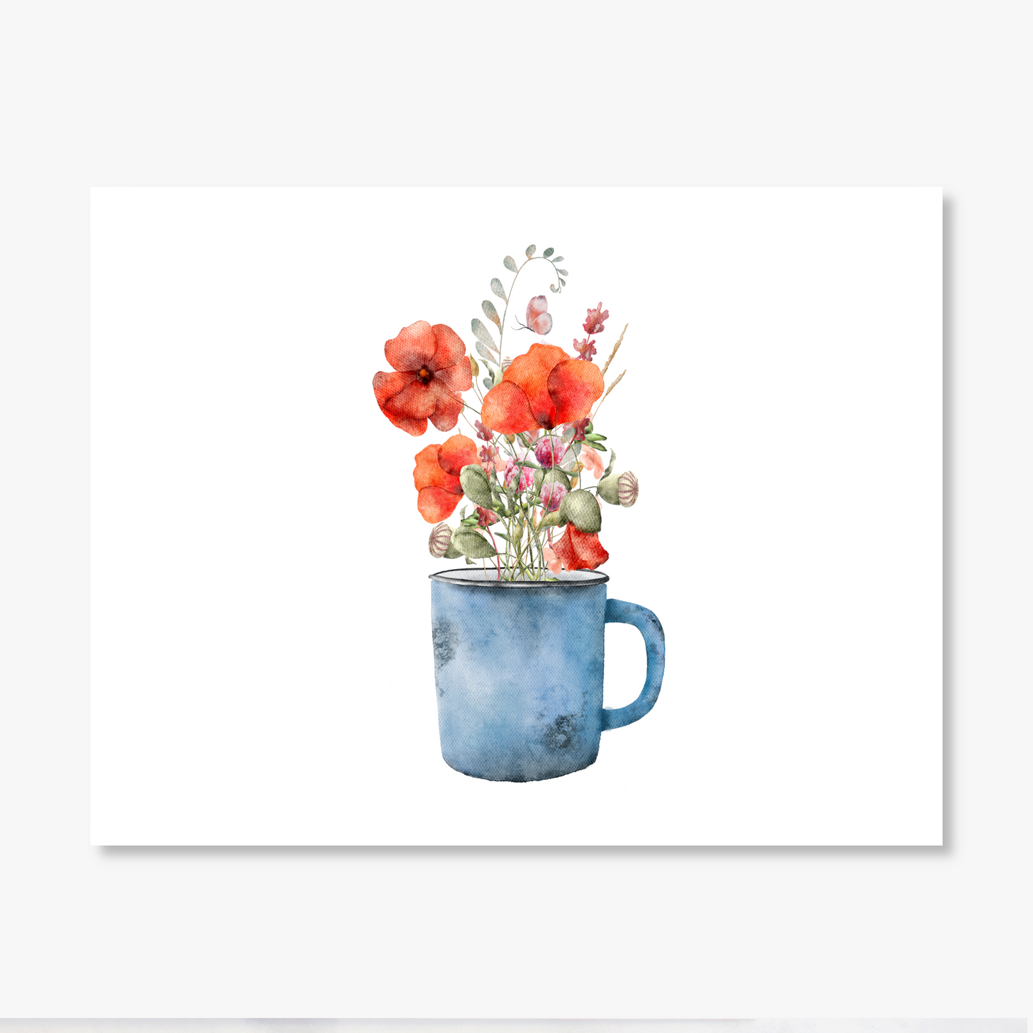 Red Poppies in Rustic Blue Cup Note Cards