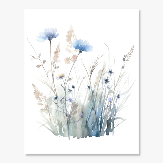 Blue Meadow Flowers Watercolor Wall Art