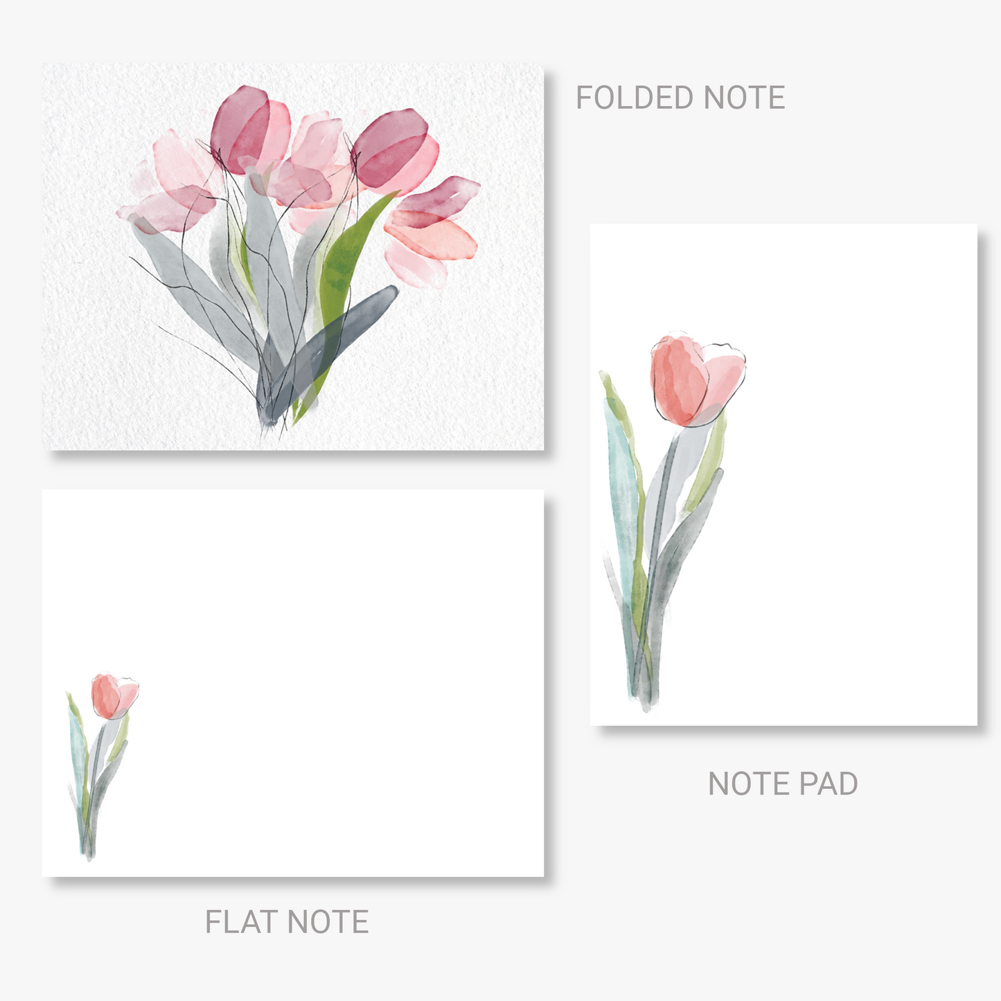 Delicate Line Art Tulips Stationery Set